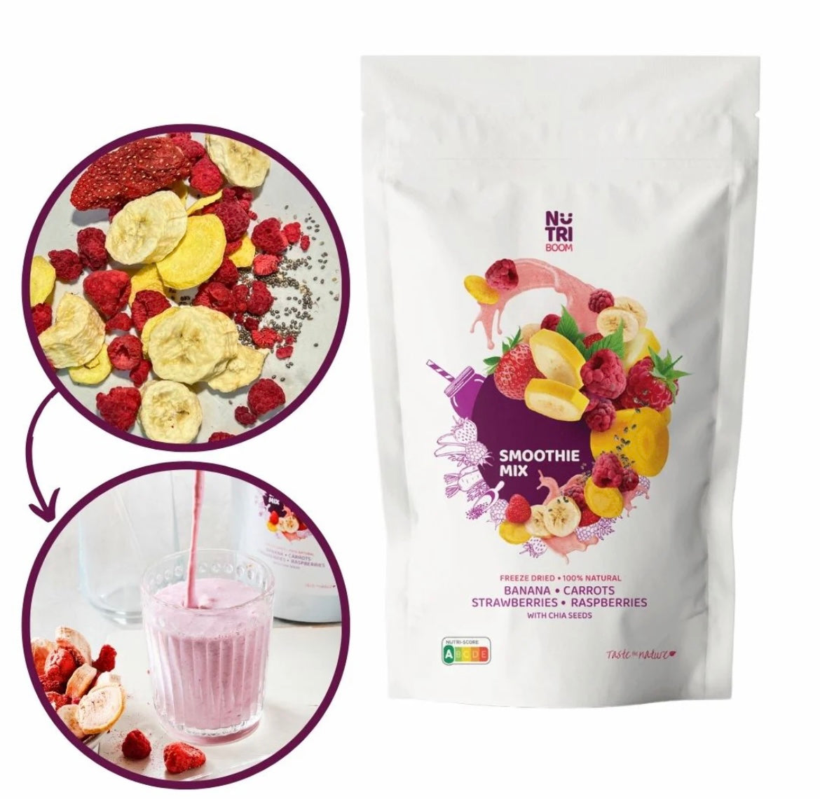Smoothie mix Shape Up (maline, jagode, banane, korenje, chia semena) 23g, liofilizirano